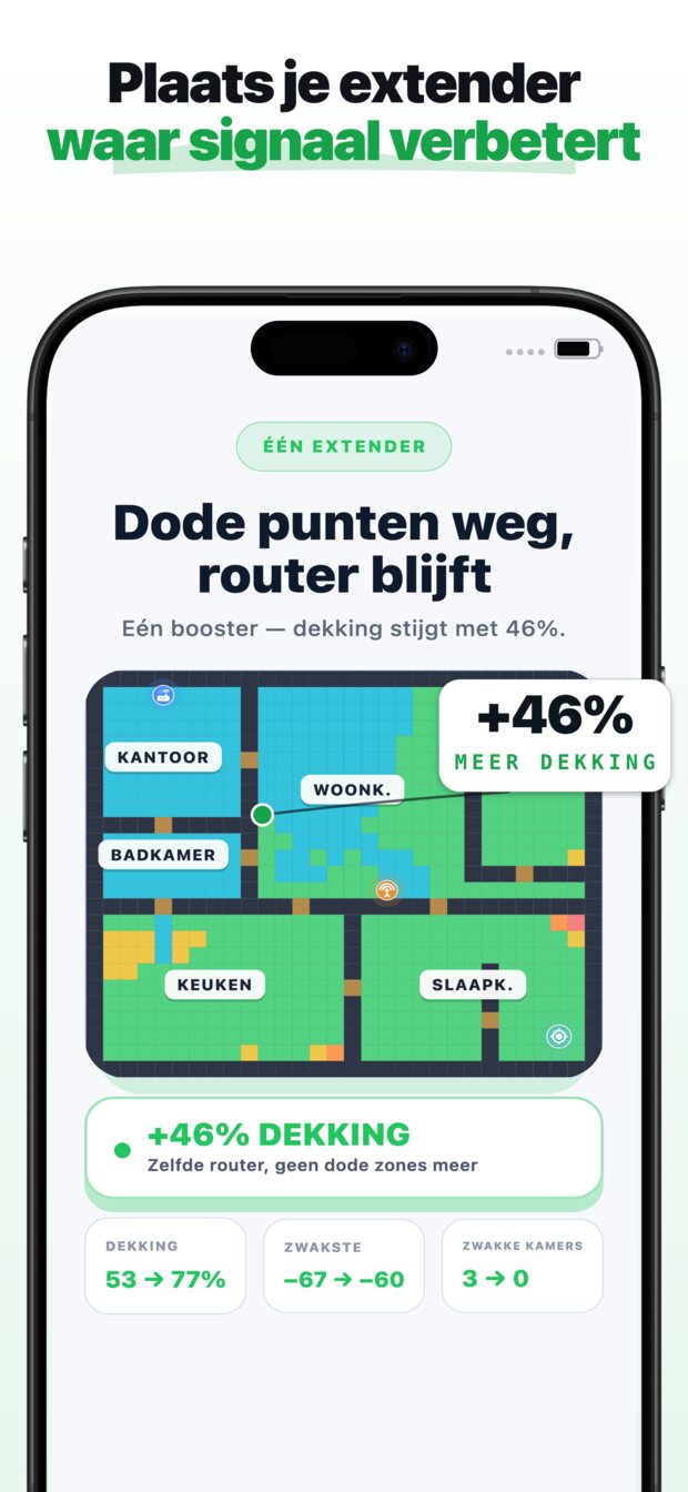Zet je router neer waar die echt staat.