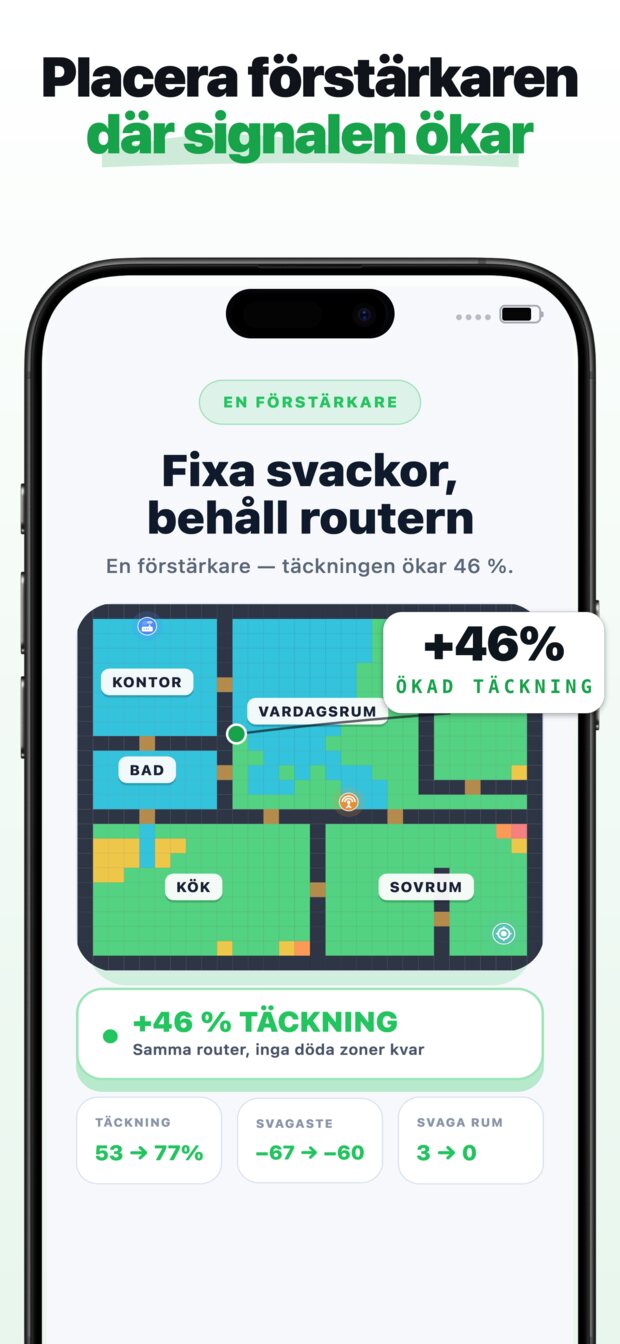 Placera routern exakt där den verkligen står.